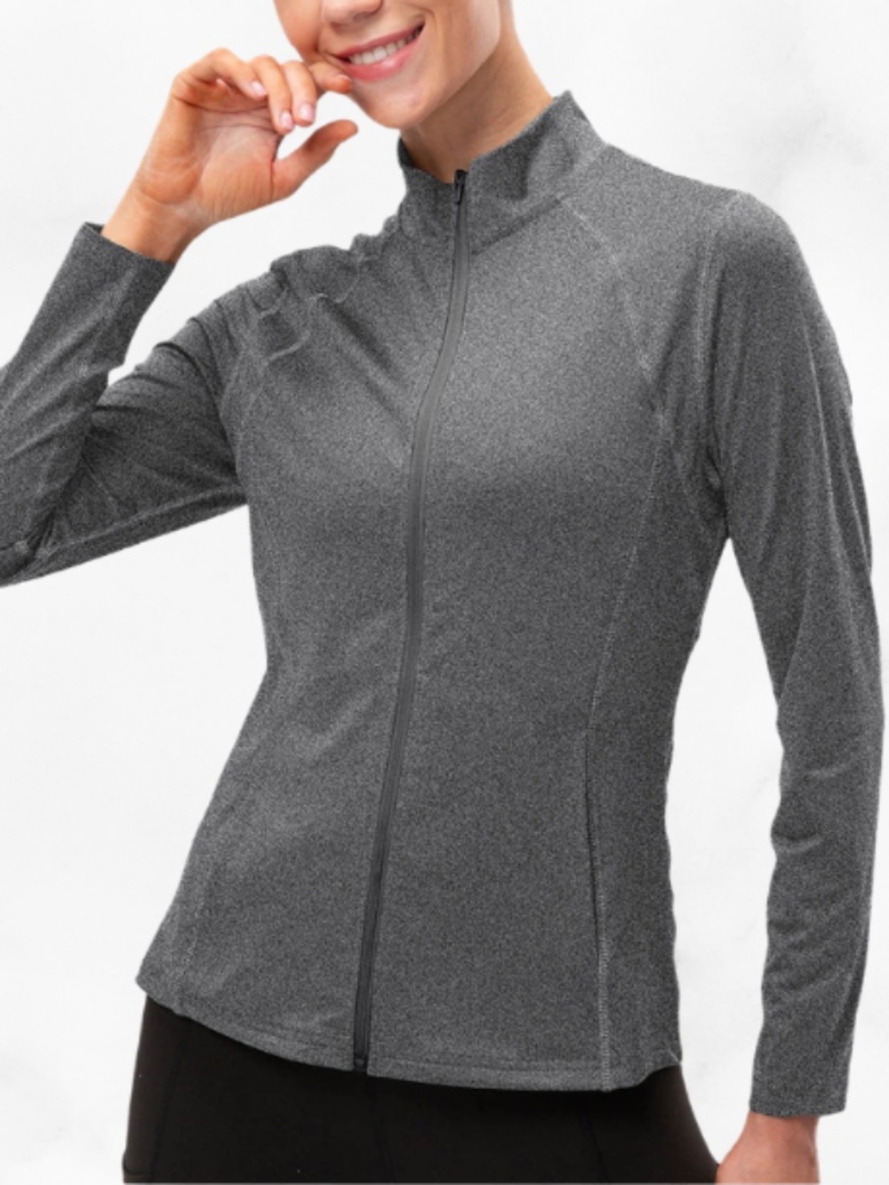 Women's Tek Gear Gray Ultra stretch Zip Up Athletic Long Sleeve Sweater